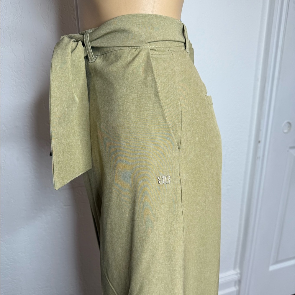 Albion Fit Bow Belt Tie Waist Cropped Wide Leg Pants Size S Heather Khaki - Picture 5 of 11